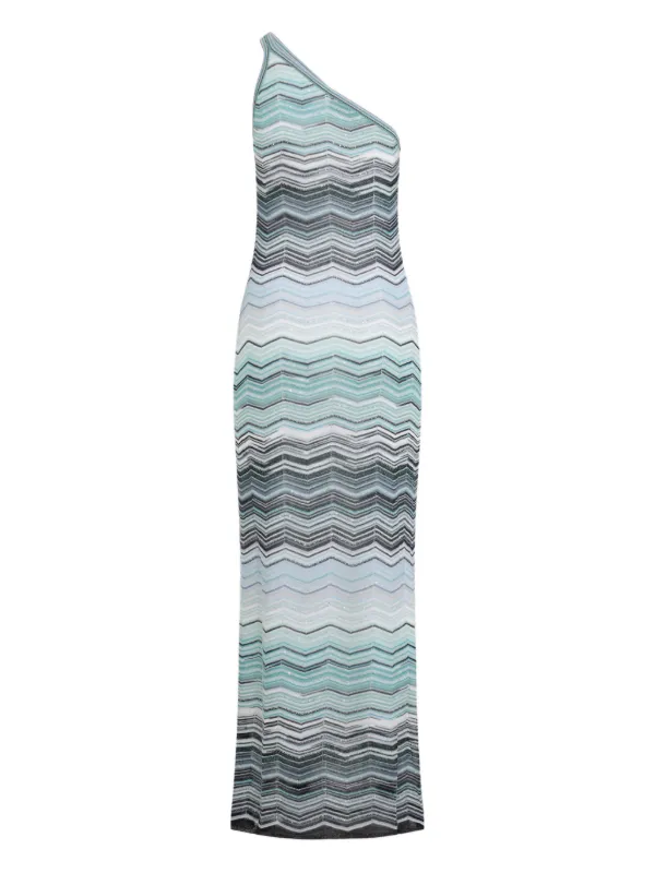 Missoni Chevron-pattern One-shoulder Maxi Dress - Blue