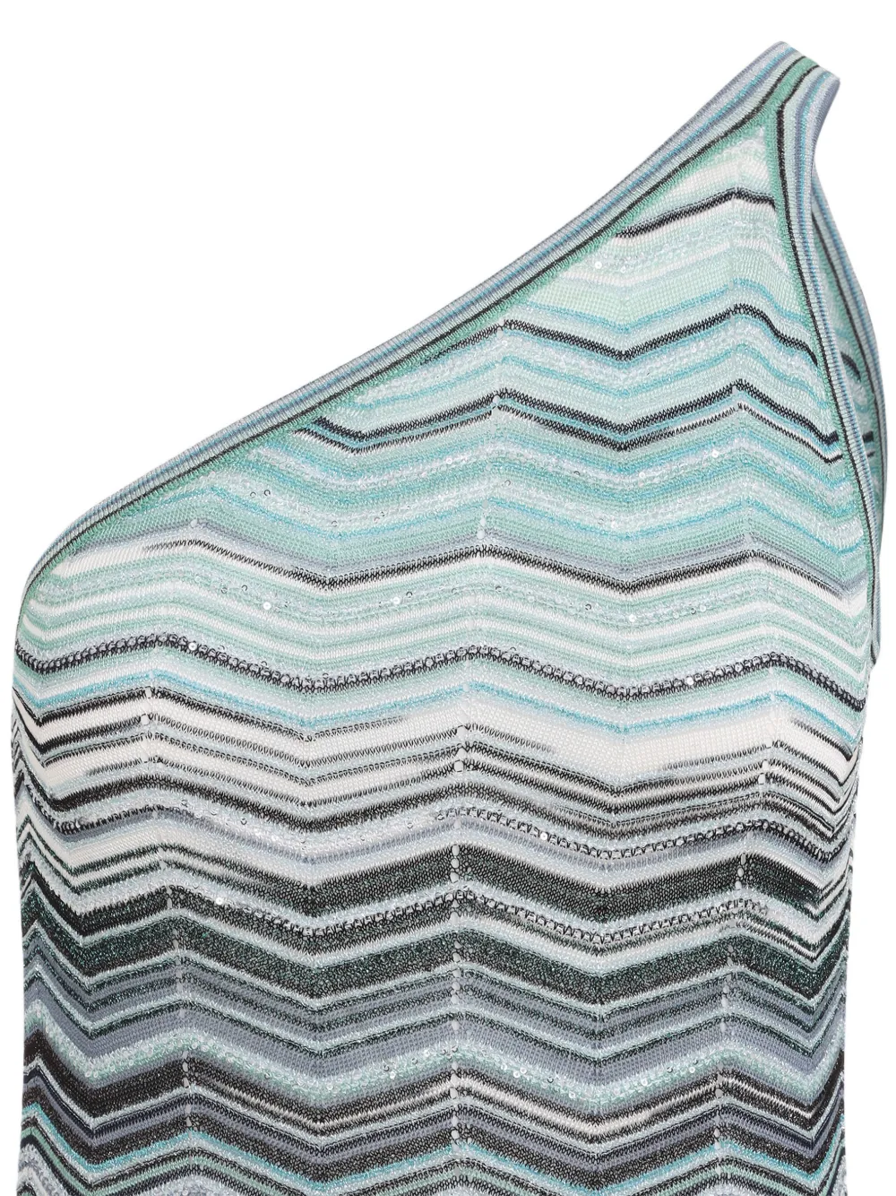 one-shoulder chevron-pattern maxi dress