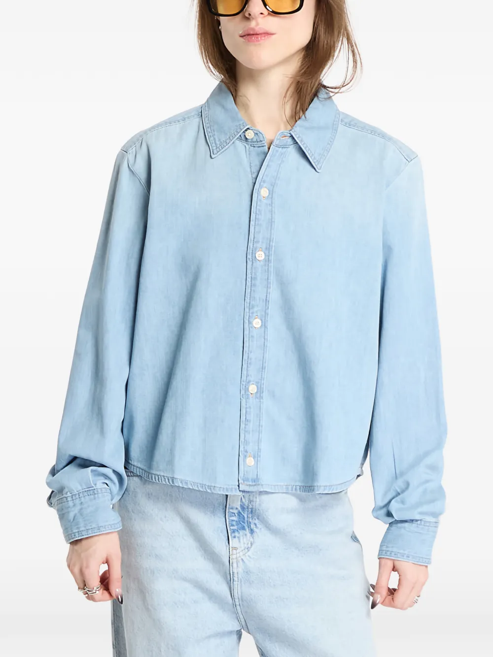 Calvin Klein long-sleeved cropped shirt | Blue | Image 1
