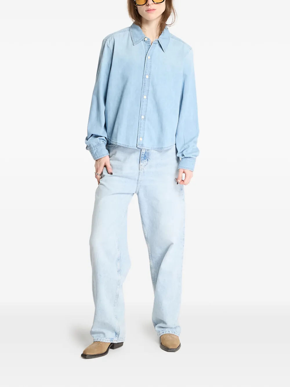 Calvin Klein long-sleeved cropped shirt - Blauw