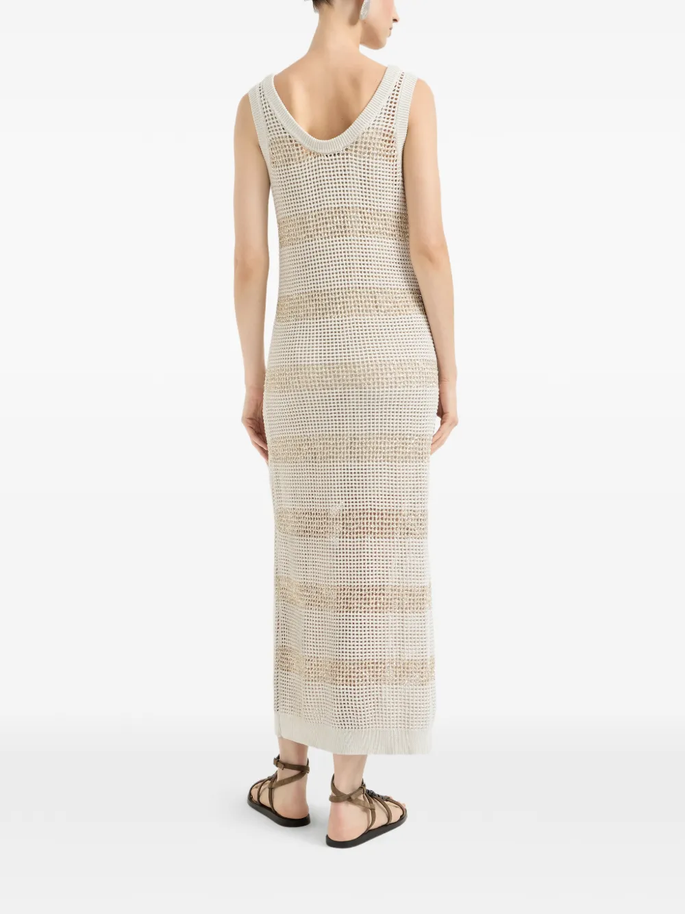 Brunello Cucinelli Gestreepte mouwloze midi-jurk Beige