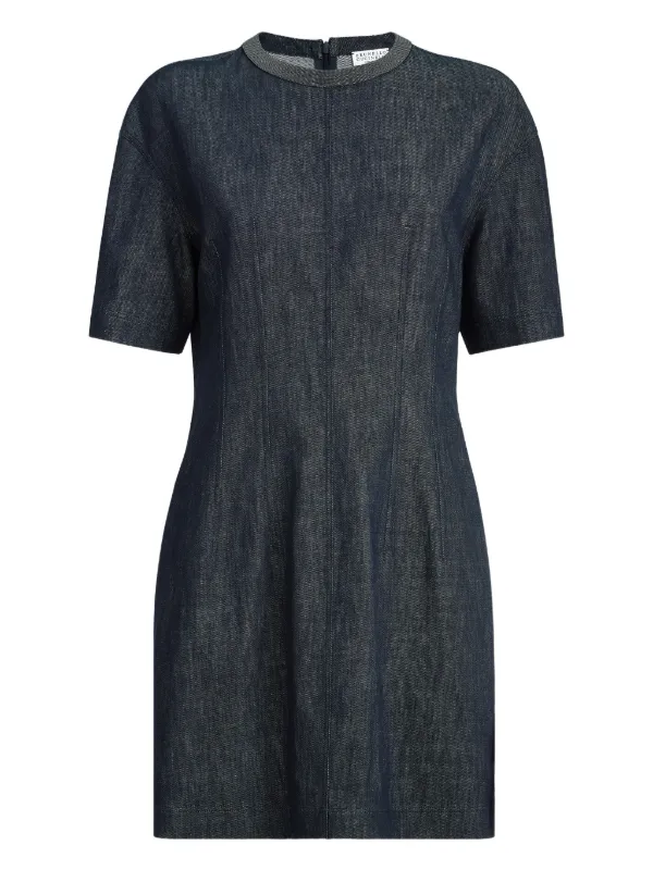 Brunello Cucinelli, Cotton Denim-Effect Twill T-Shirt Dress with Precious Collar, Blue, M