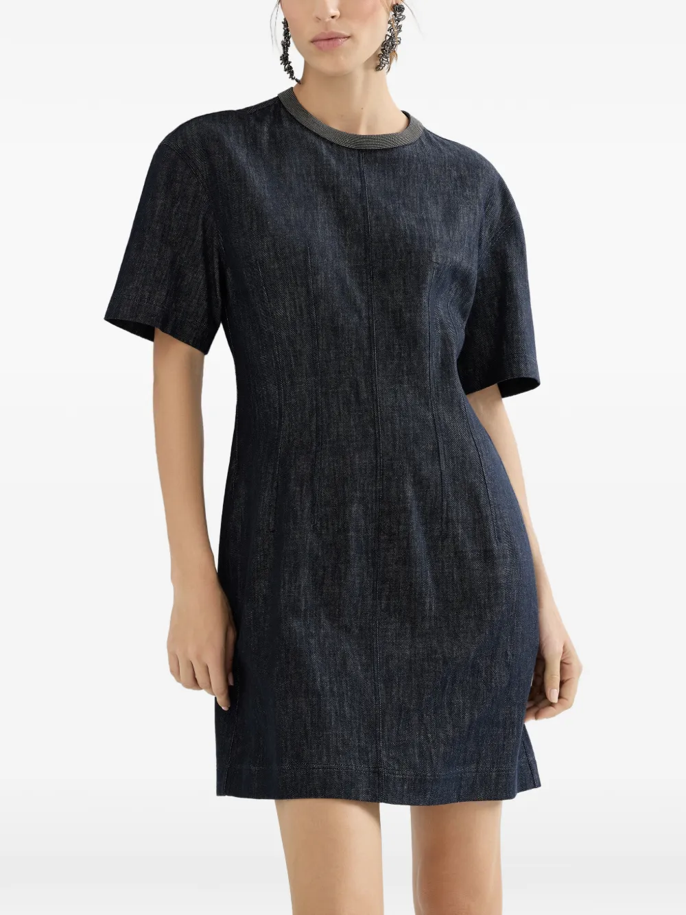 Brunello Cucinelli Mini-jurk met denim-effect Blauw