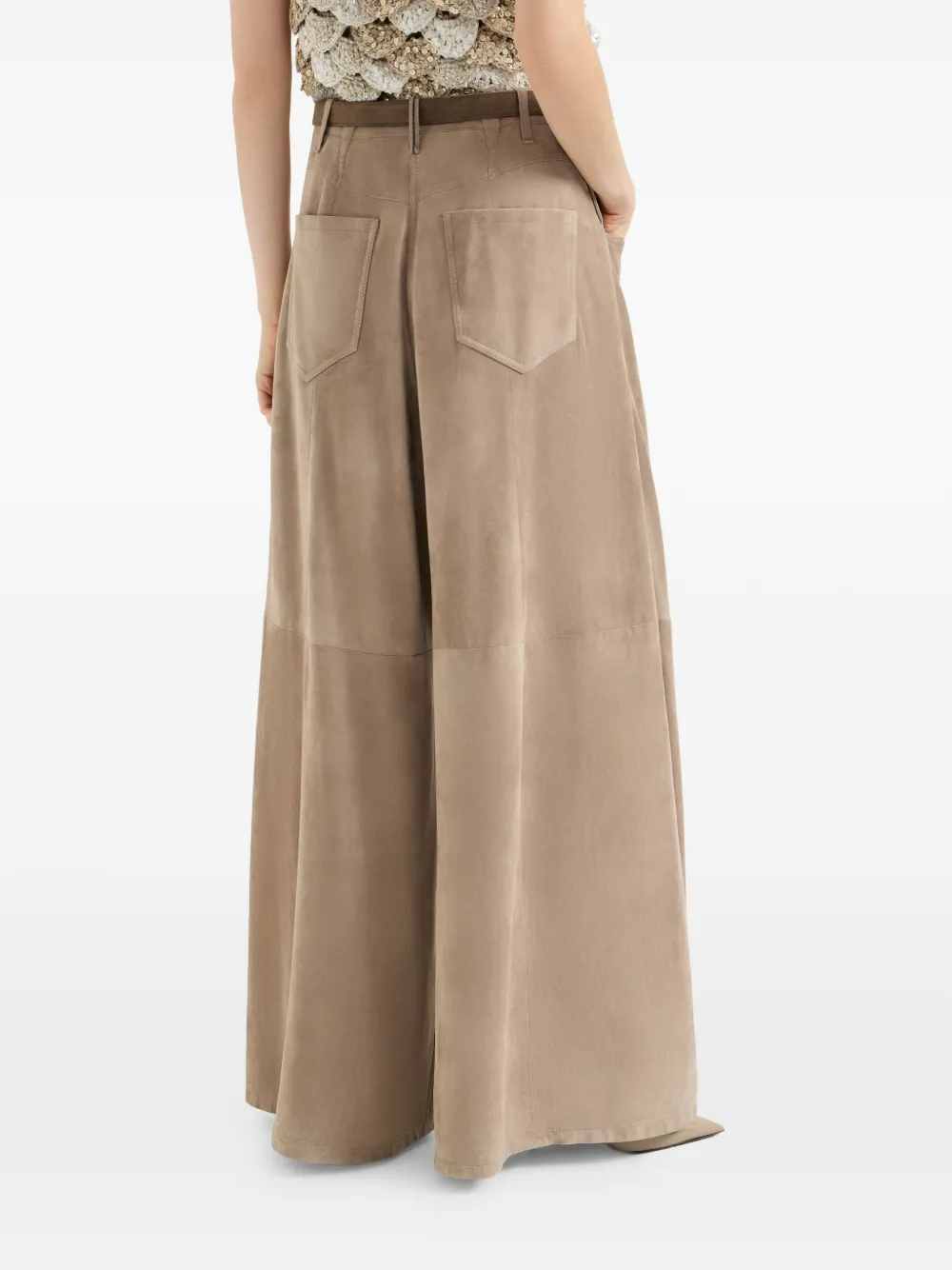 Brunello Cucinelli Suède broek met monilidetail Beige