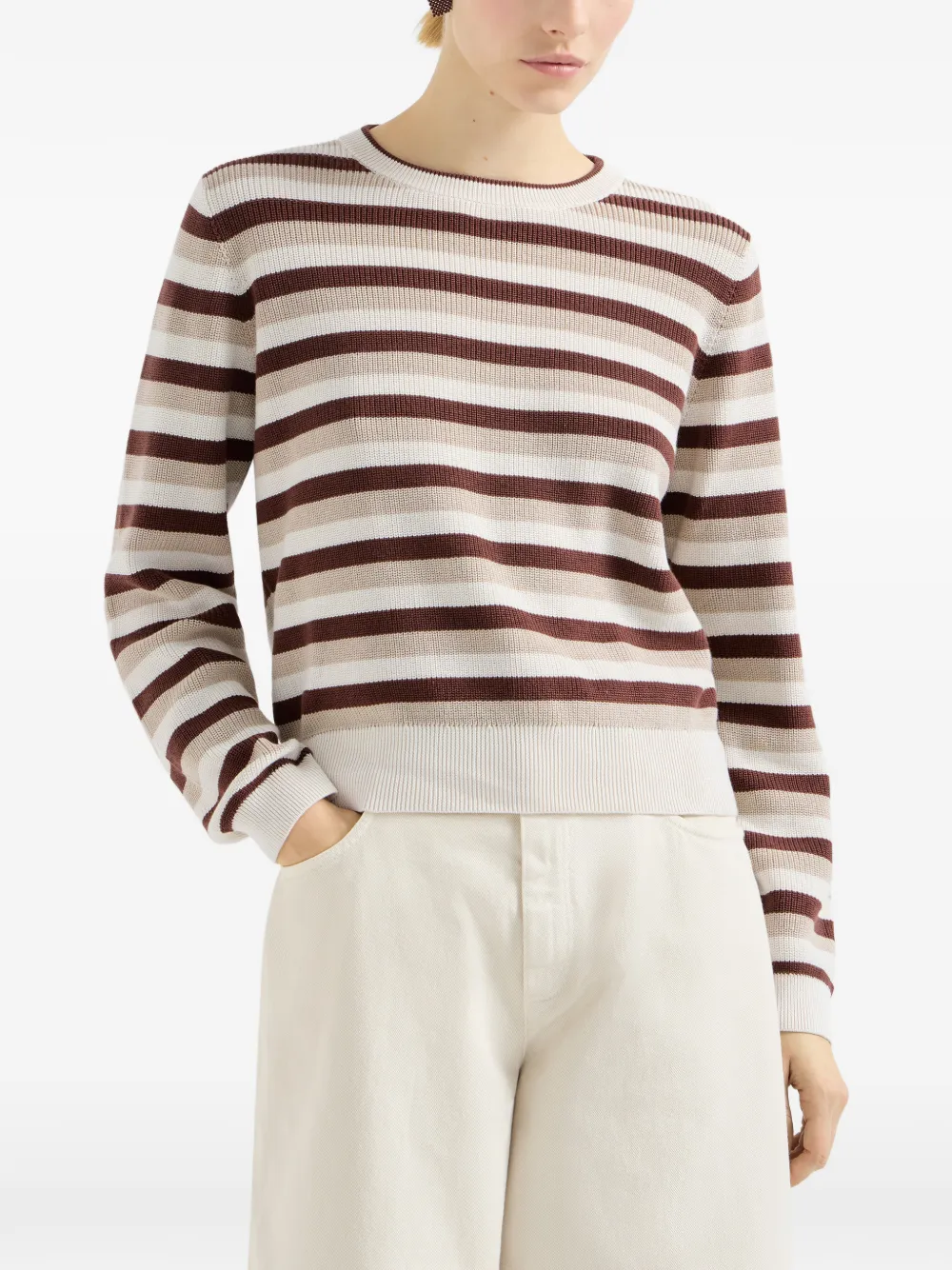  Brunello Cucinelli Striped Cotton Sweater - Neutrals 