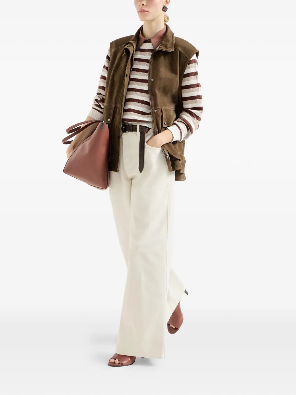  Brunello Cucinelli Striped Cotton Sweater - Neutrals 