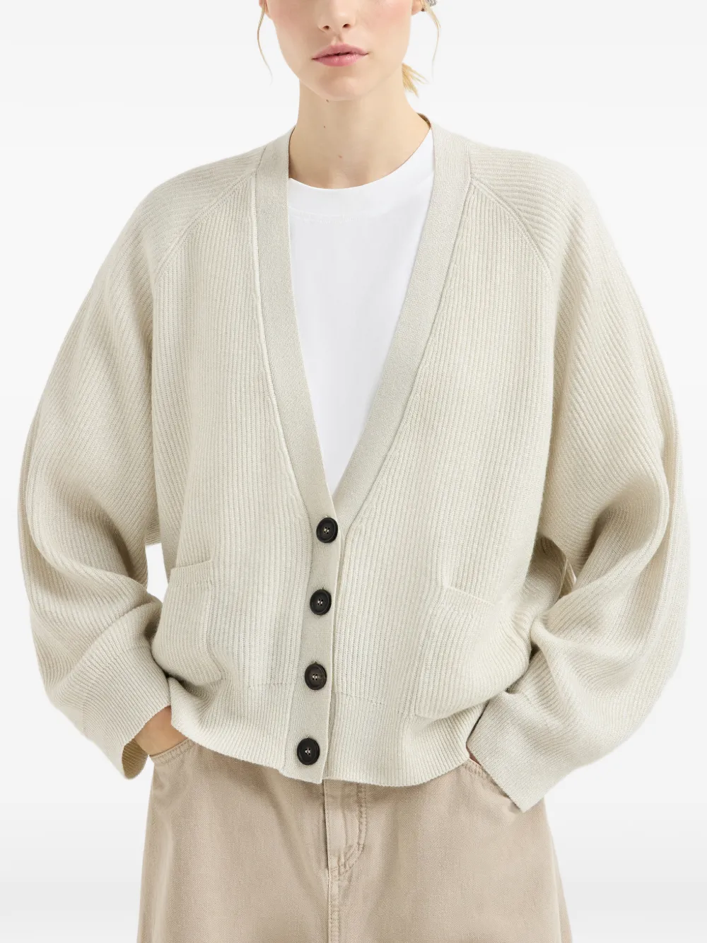  Brunello Cucinelli Ribbed Pocket Cardigan - Neutrals 