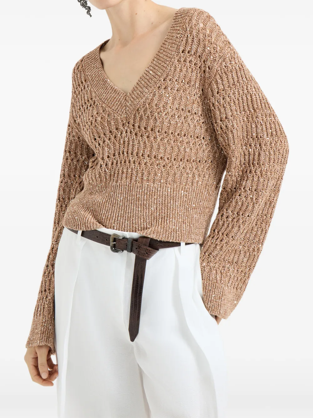 Brunello Cucinelli Trui met V-hals Beige