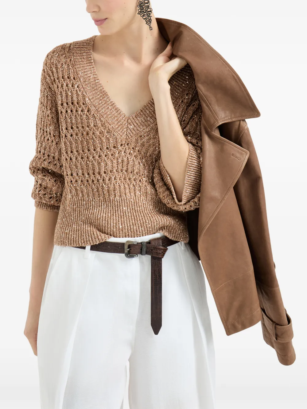 Brunello Cucinelli Trui met V-hals Beige