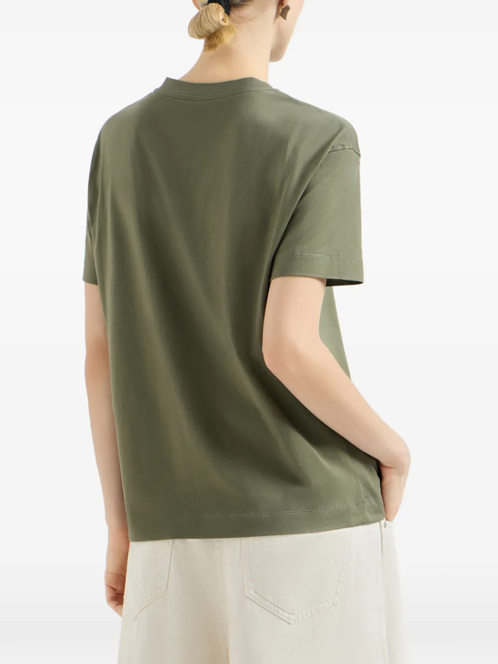 Brunello Cucinelli Jersey katoenen T-shirt met glanzende lus Groen