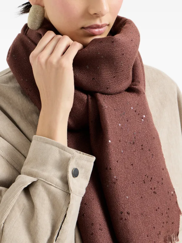 新品 Brunello Cucinelli フローラル シルクスカーフ Brunello Cucinelli フレイド スカーフ | ブラウン | FARFETCH JP