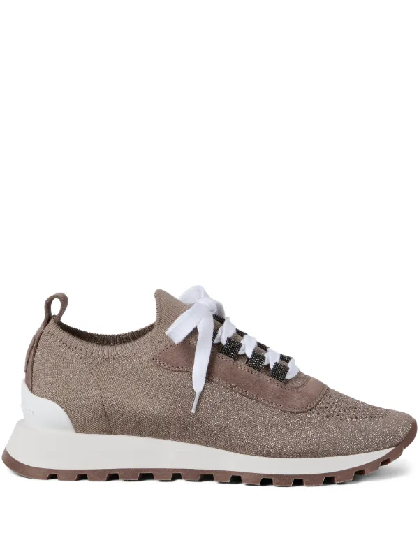 Brunello Cucinelli Sparkling Knit Sneakers in Brown