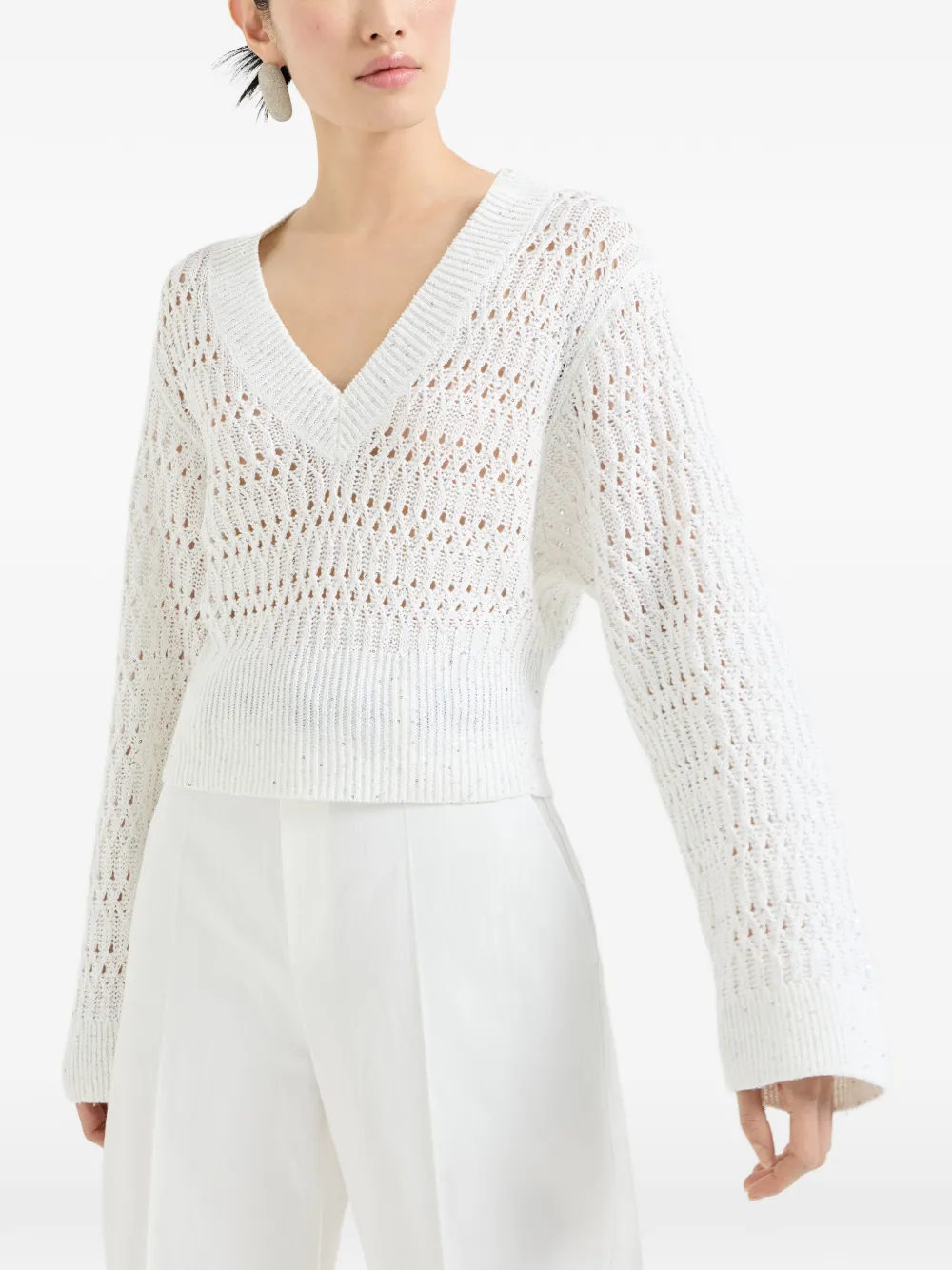  Brunello Cucinelli V-neck Sweater - White 