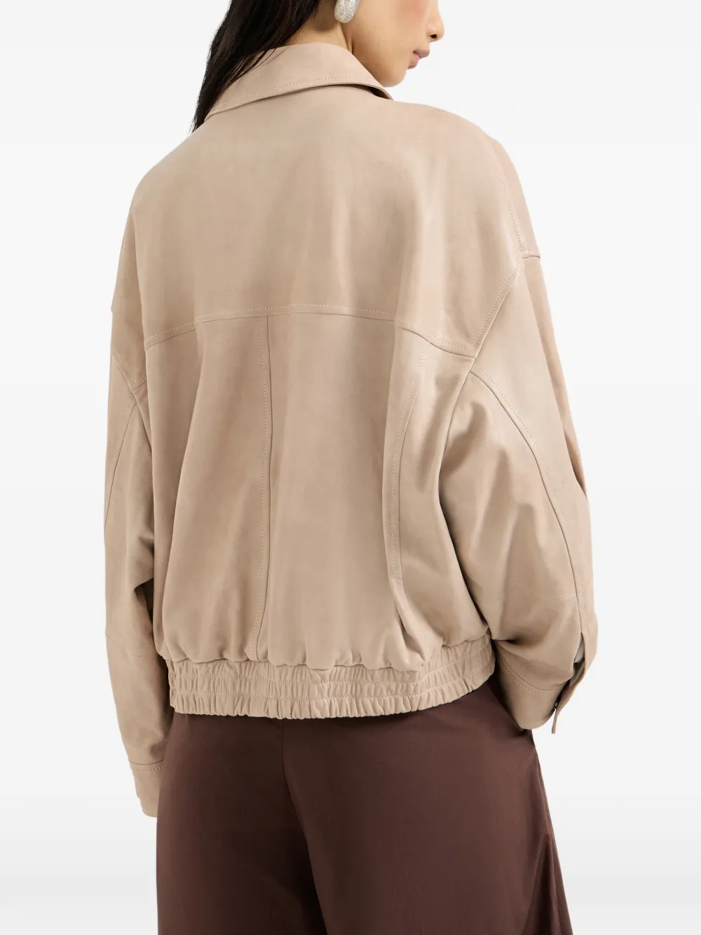 Brunello Cucinelli Leren jack met monili detail Beige