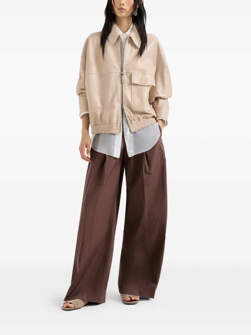  Brunello Cucinelli Monili-detail Leather Jacket - Neutrals 
