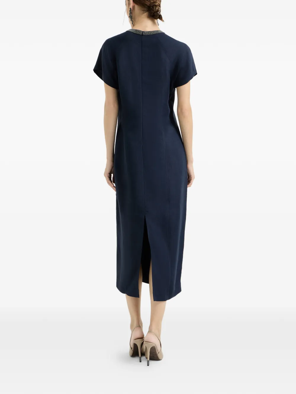Brunello Cucinelli Midi-jurk met verfraaide kraag Blauw