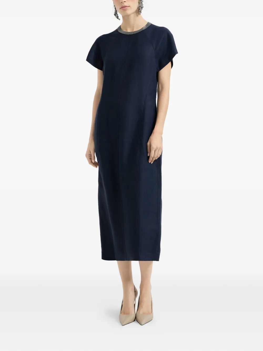 Brunello Cucinelli Midi-jurk met verfraaide kraag Blauw