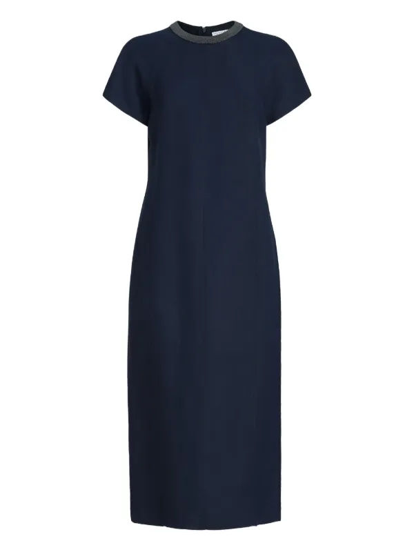 brunello cucinelli blue dress Brunello Cucinelli Monili-Shoulder Belted Midi Dress Blue Cotton Size –  Celebrity Owned main image 0