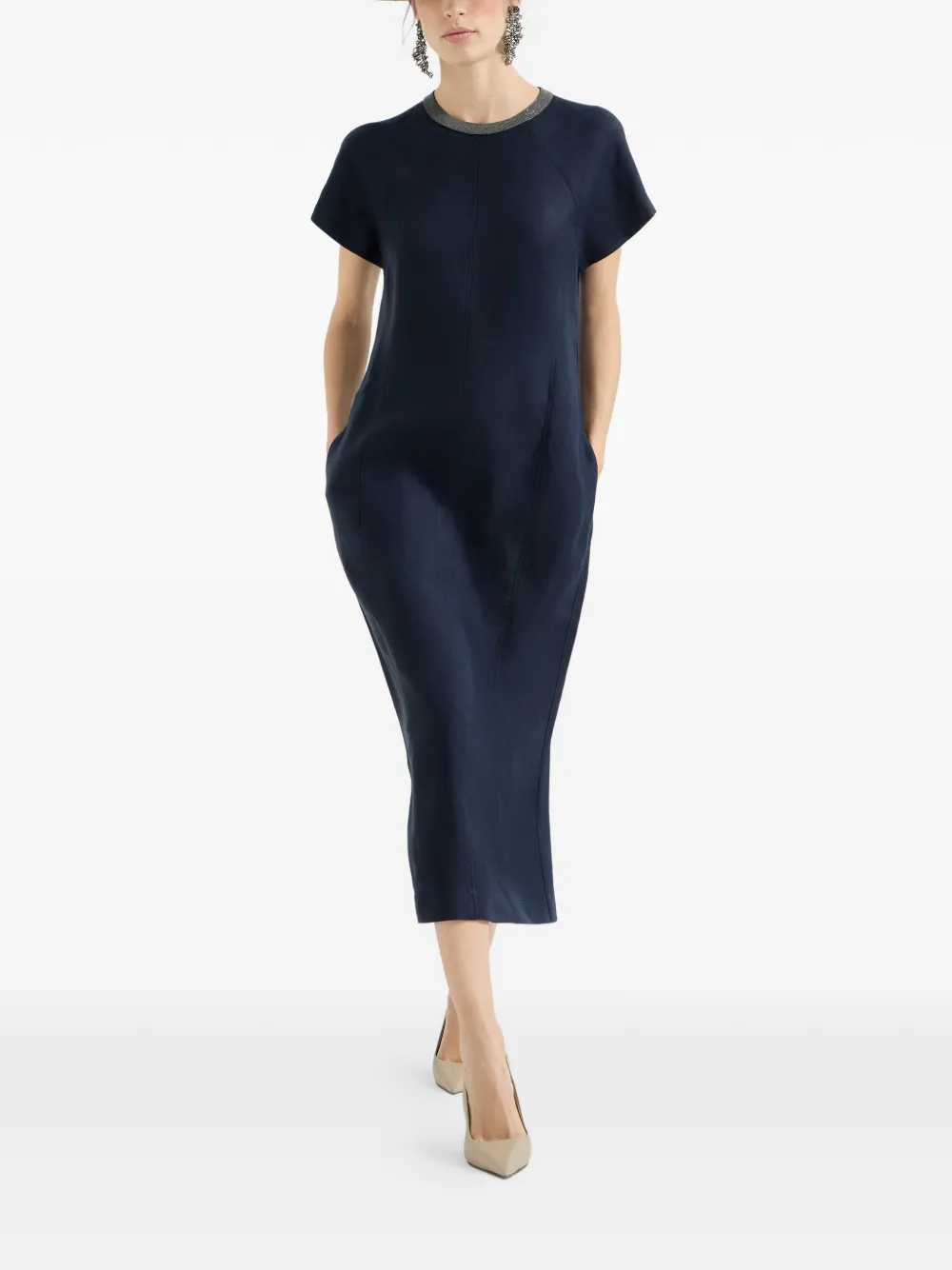 Brunello Cucinelli Midi-jurk met verfraaide kraag - Blauw