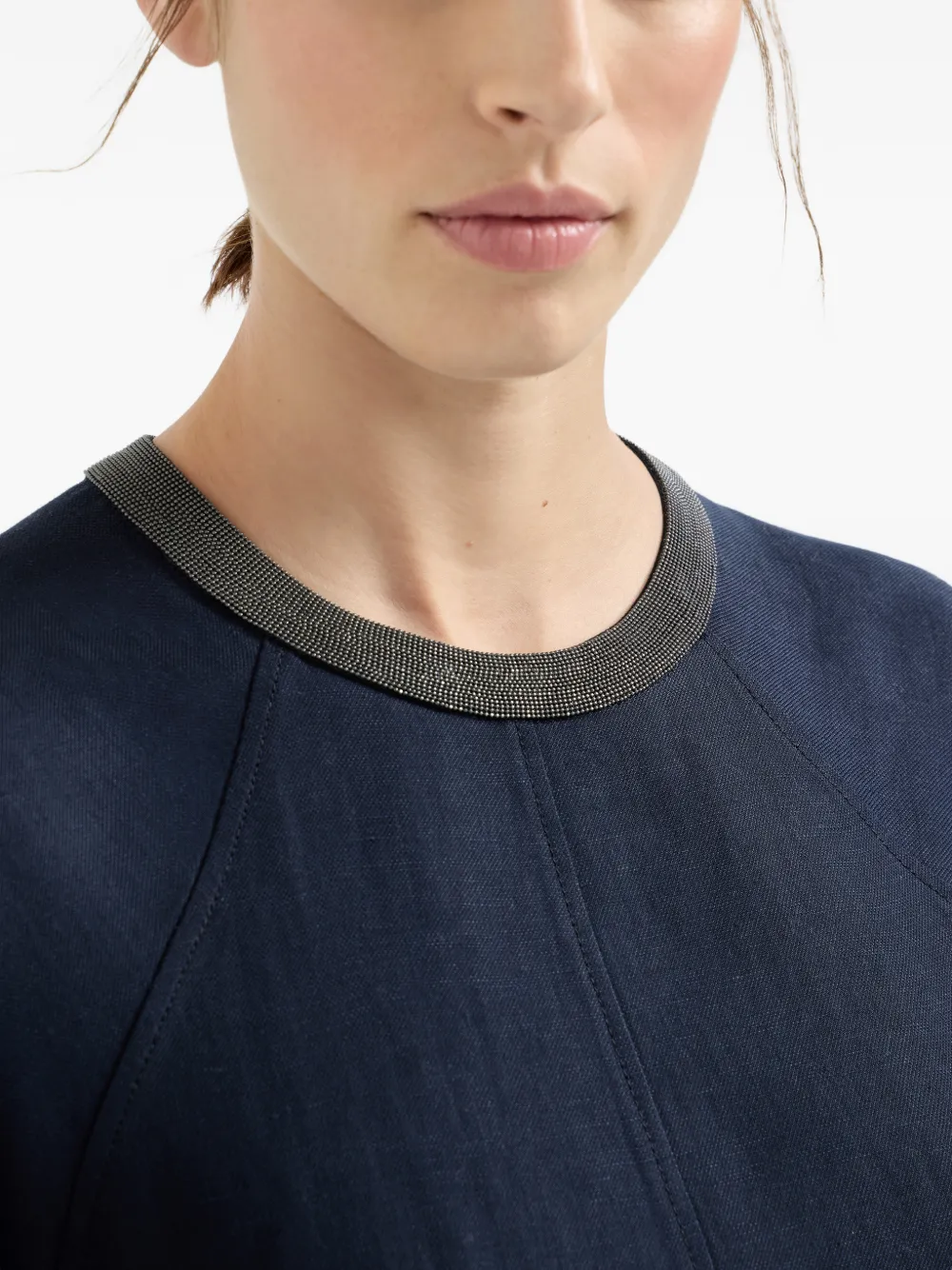 Brunello Cucinelli Midi-jurk met verfraaide kraag Blauw