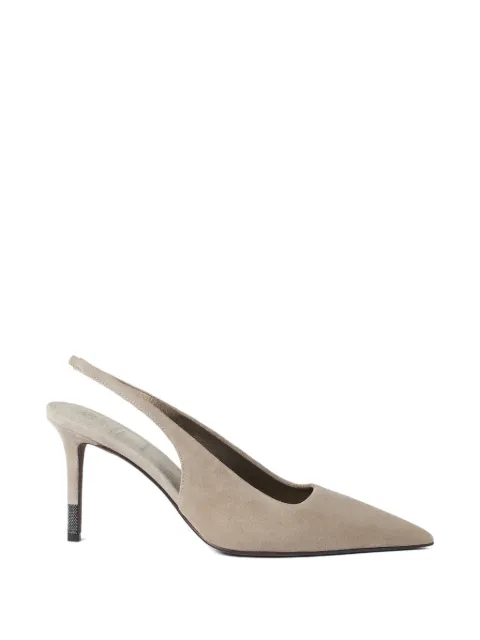 Brunello Cucinelli suede Monili slingback pumps