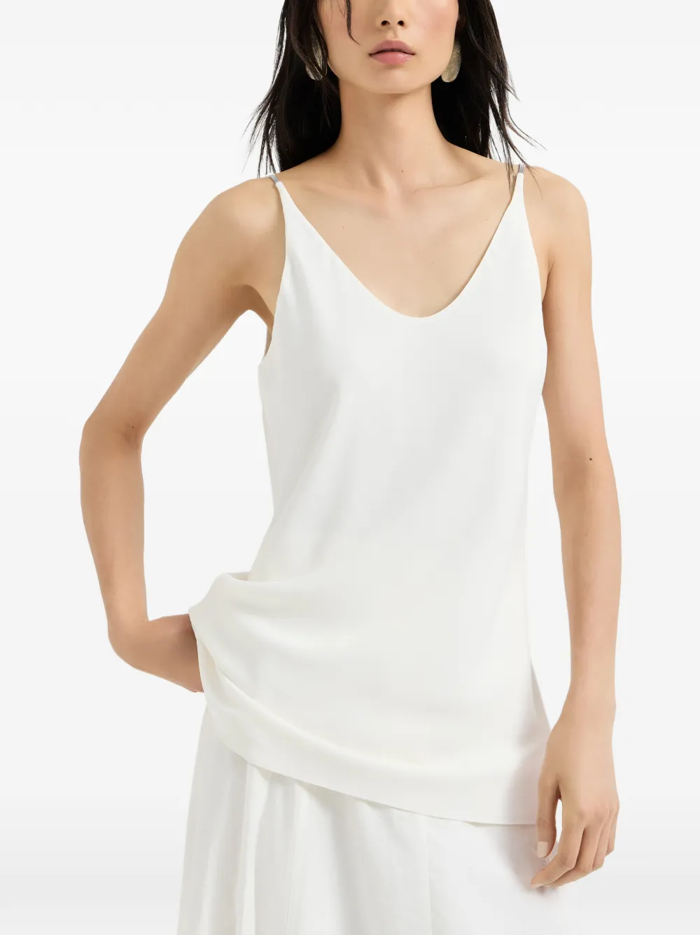 Brunello Cucinelli Silk Strap Top In White