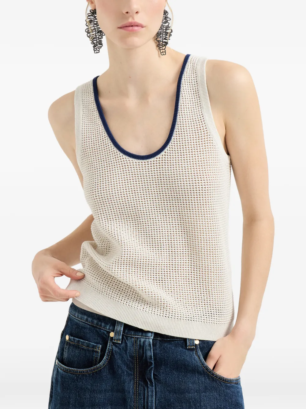 Brunello Cucinelli Tanktop met diepe ronde hals Beige