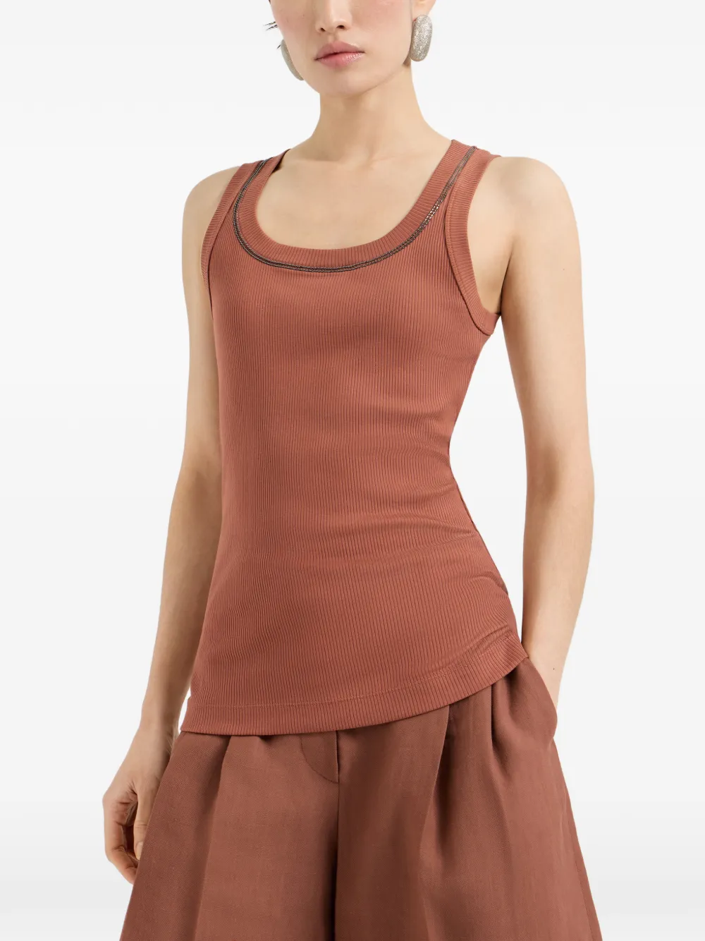  Brunello Cucinelli Ribbed Trim Top - Orange 
