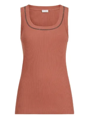 Brunello Cucinelli スパンコール ノースリーブトップ | ブラウン