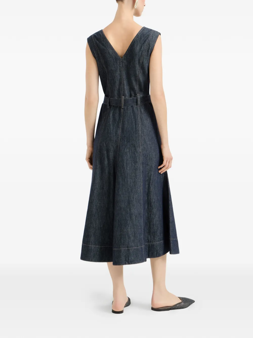 Denim-Effect Sleeveless Midi Dress