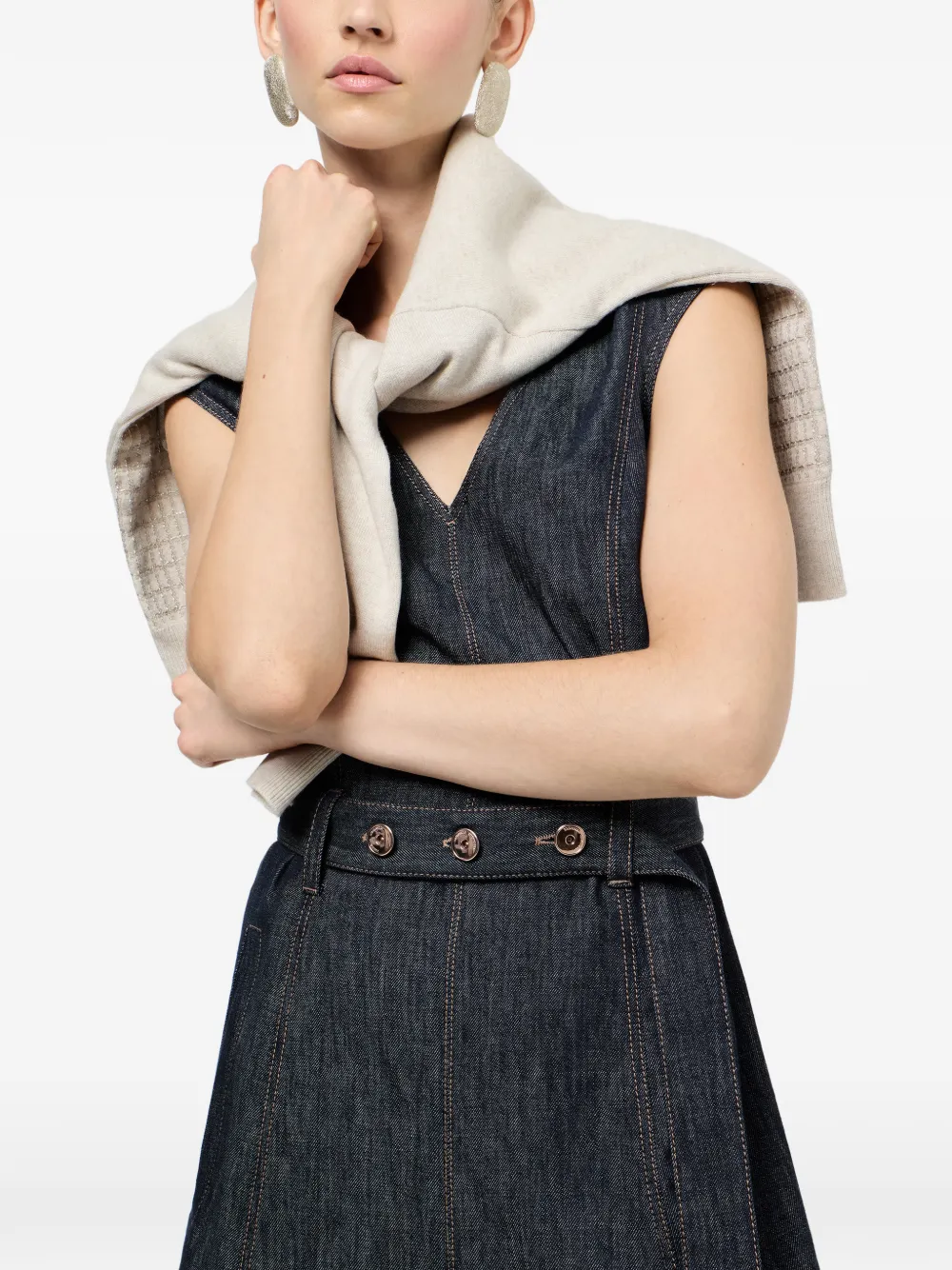 Denim-Effect Sleeveless Midi Dress