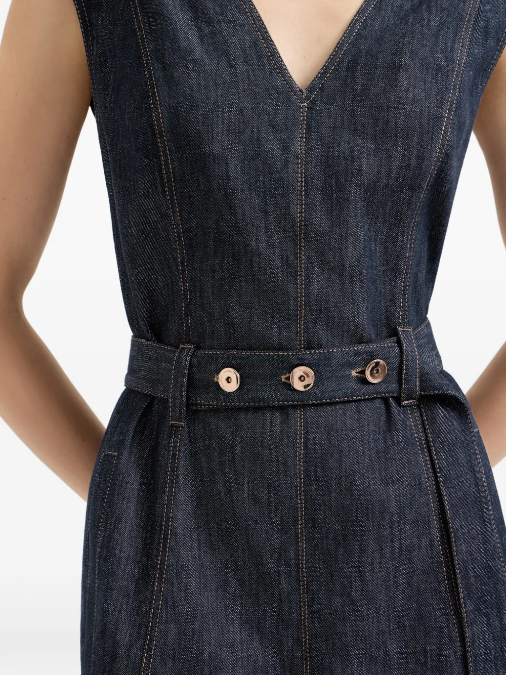 Denim-Effect Sleeveless Midi Dress