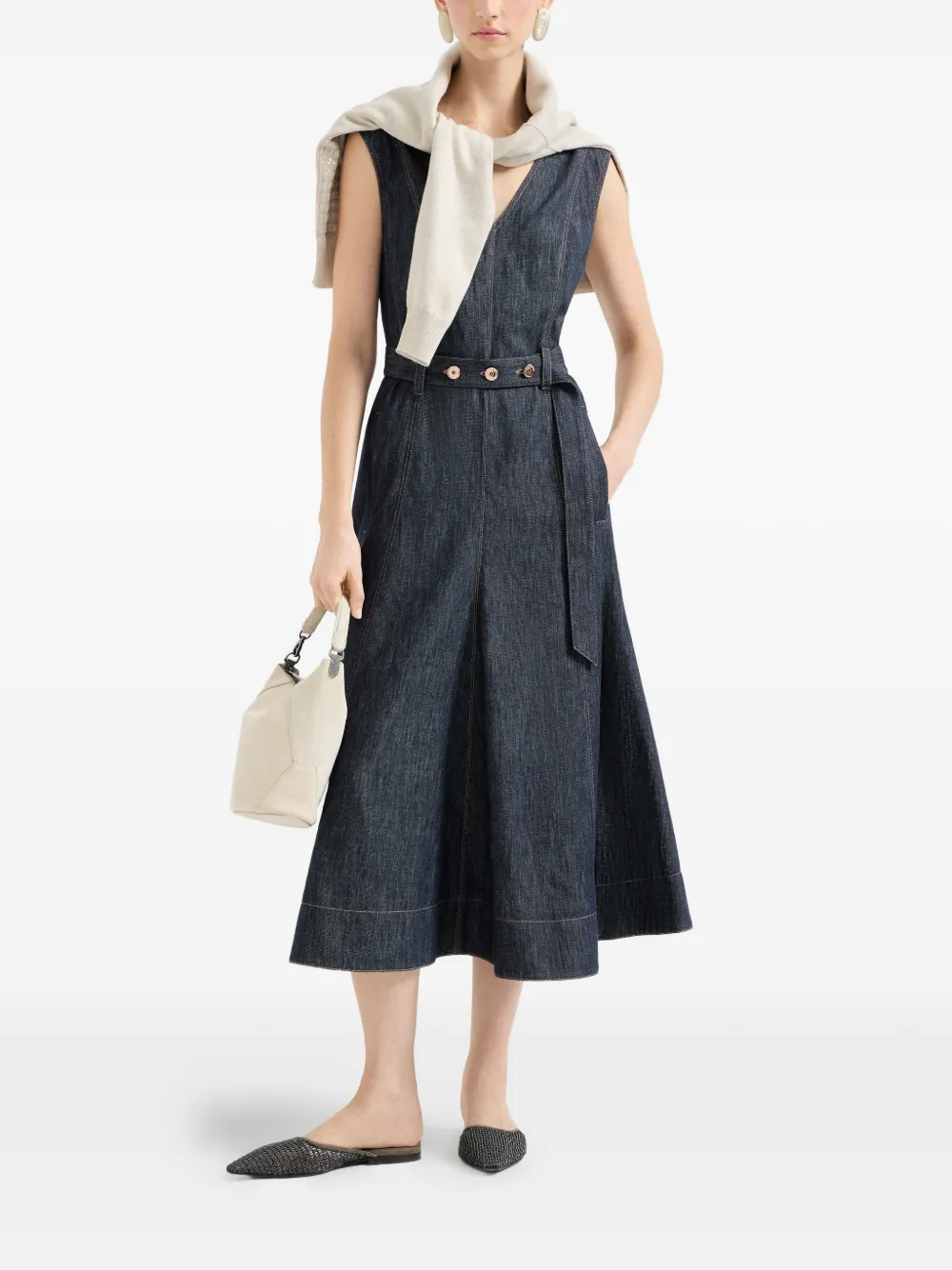 Denim-Effect Sleeveless Midi Dress
