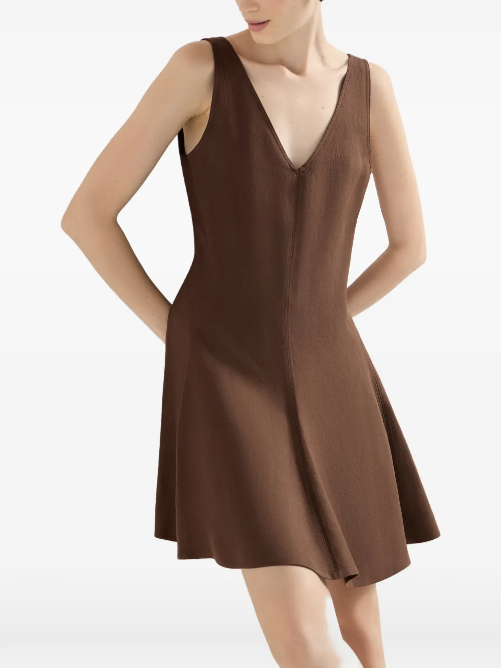 Brunello Cucinelli viscose and linen fluid twill mini dress - Marrone