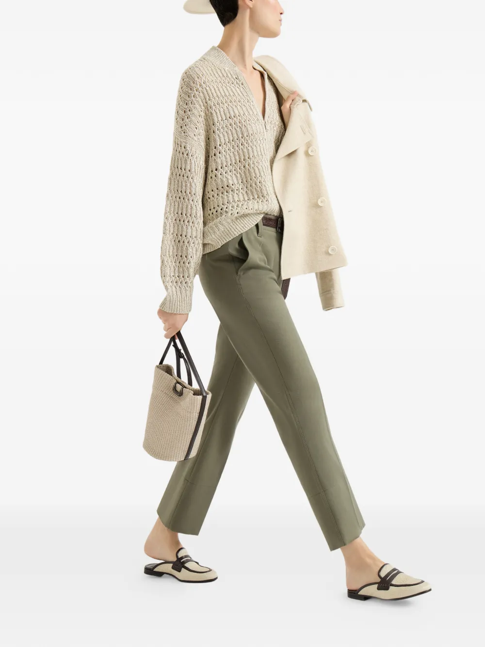 Brunello Cucinelli Broek met riemlussen Groen