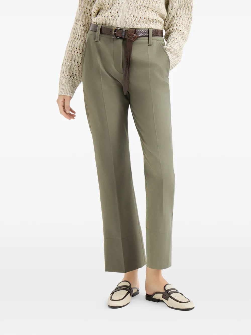 Brunello Cucinelli Broek met riemlussen Groen