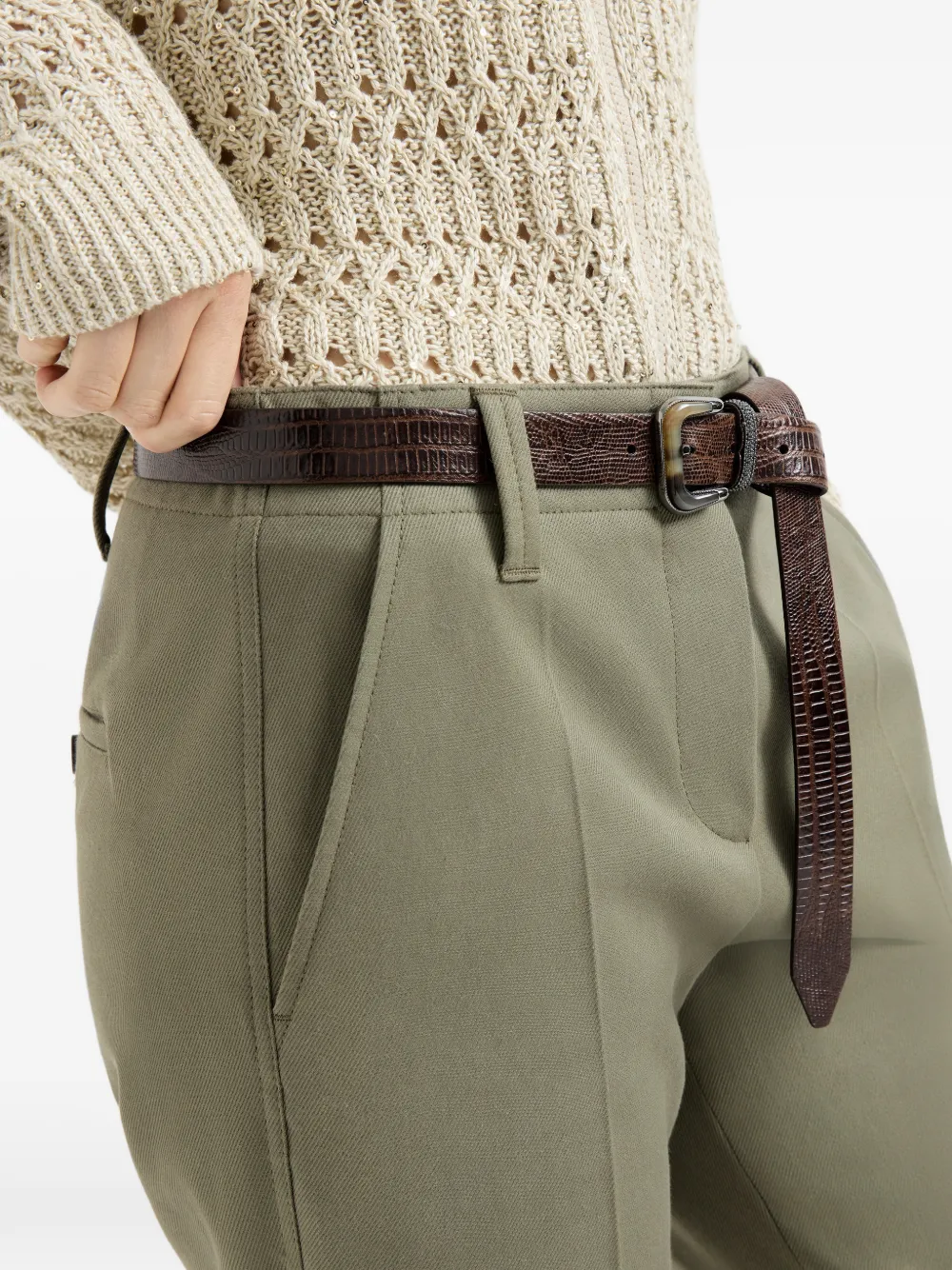 Brunello Cucinelli Broek met riemlussen Groen