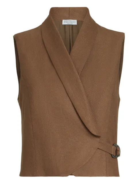 Brunello Cucinelli diagonal-buckle linen gilet