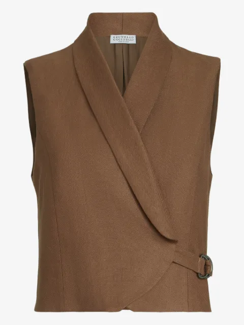 Brunello Cucinelli diagonal-buckle linen gilet
