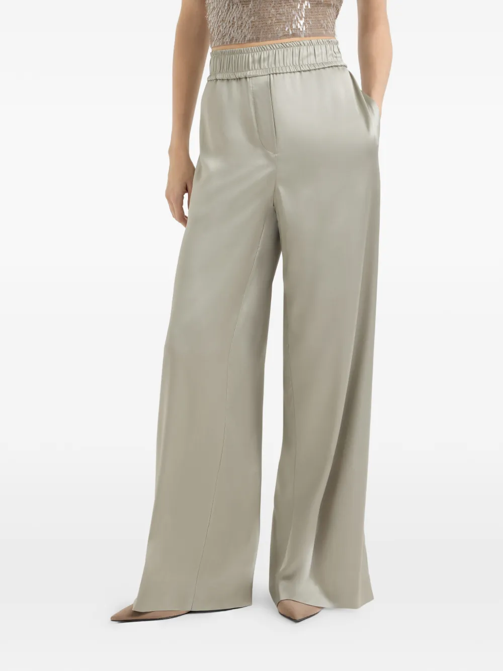 Brunello Cucinelli Palazzo broek met elastische tailleband Groen