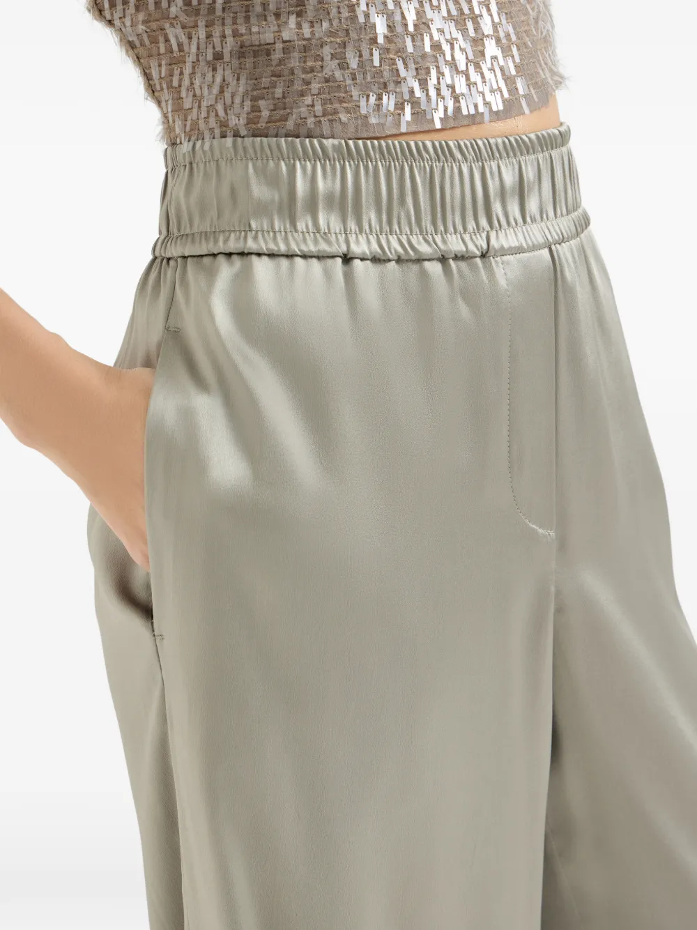 Brunello Cucinelli Palazzo broek met elastische tailleband Groen