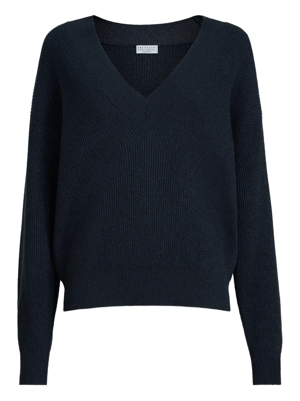 Brunello Cucinelli sparkling-detail ribbed V-neck sweater - Blu