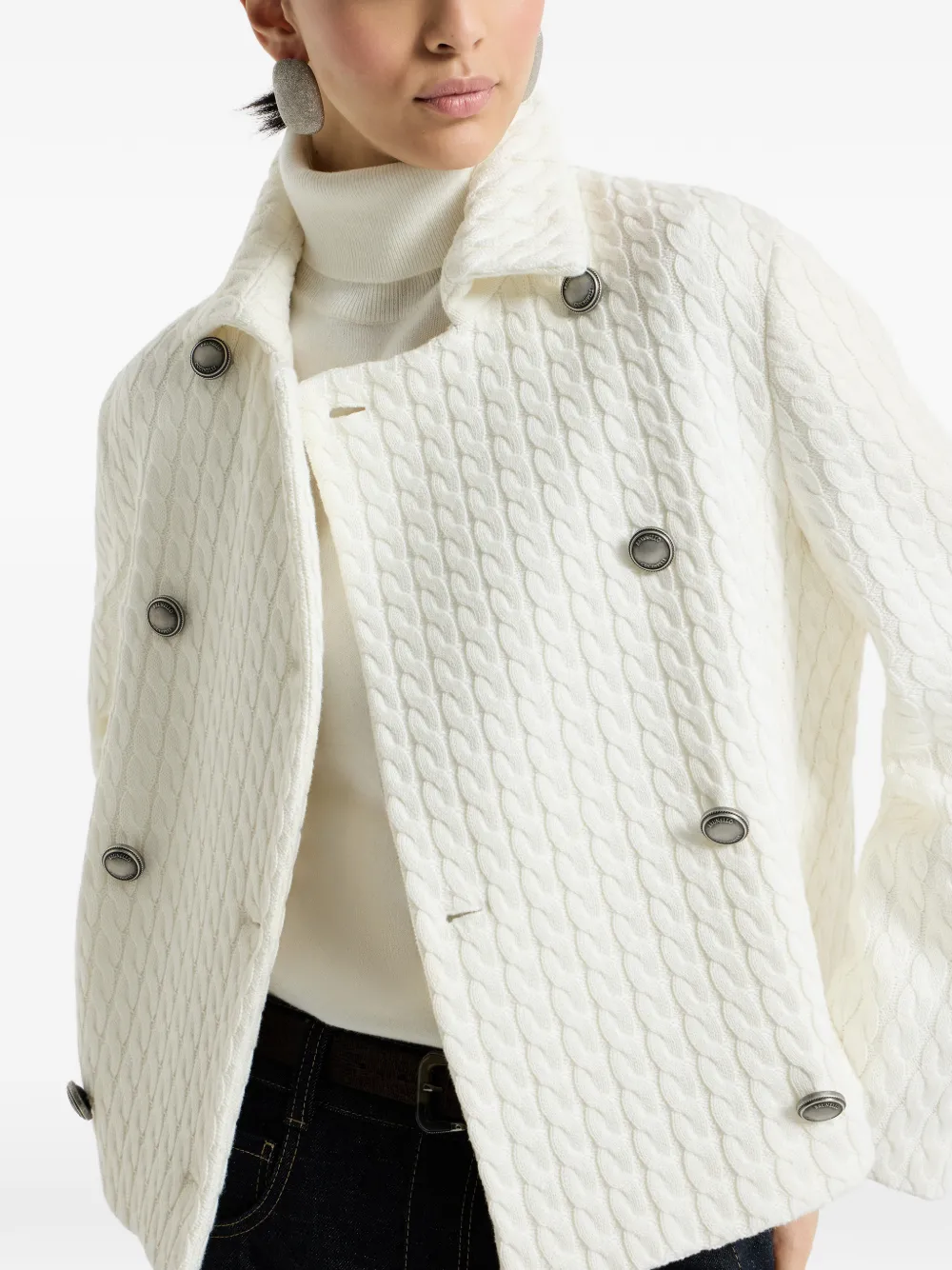 Brunello Cucinelli Kabelgebreide blazer met knopen Wit