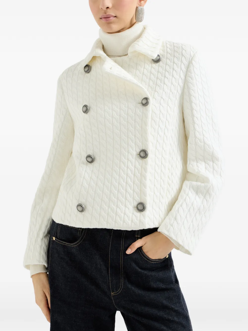 Brunello Cucinelli Kabelgebreide blazer met knopen Wit