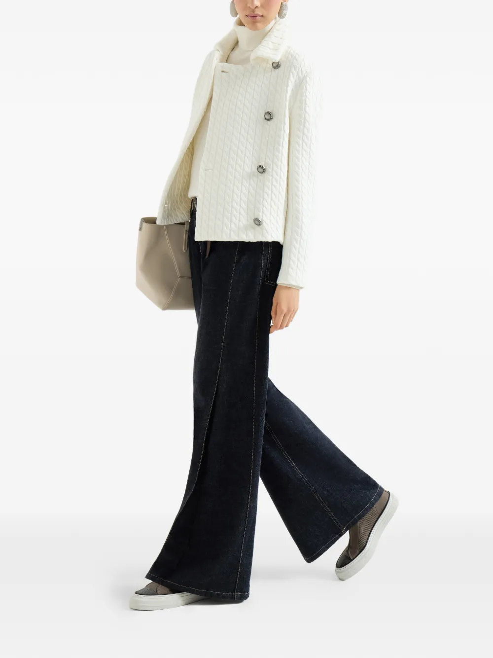 Brunello Cucinelli Kabelgebreide blazer met knopen Wit