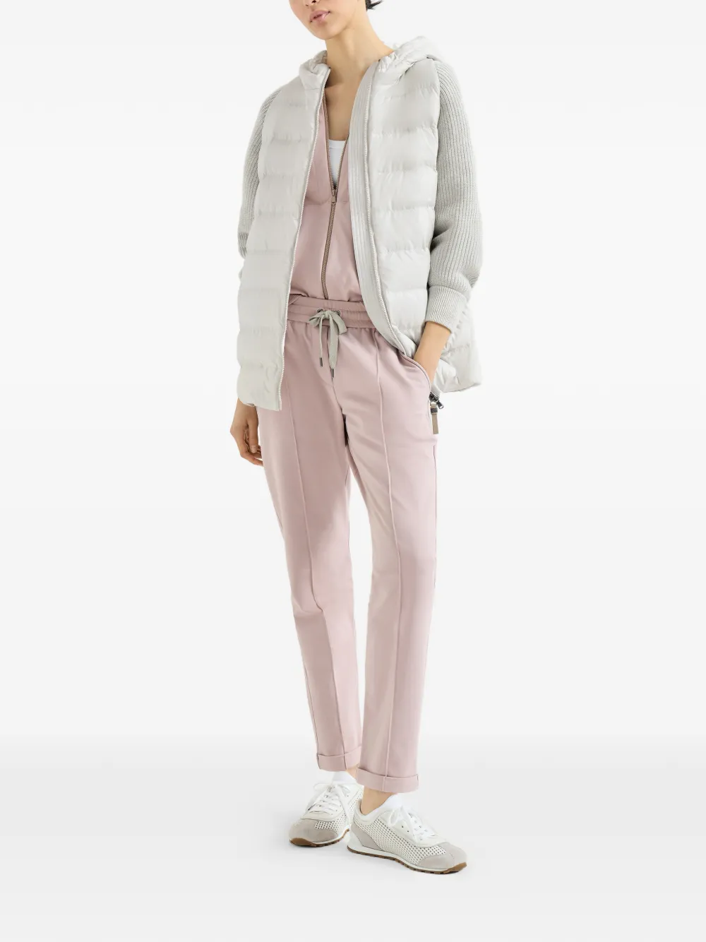  Brunello Cucinelli Hooded Knit-sleeve Jacket - White 