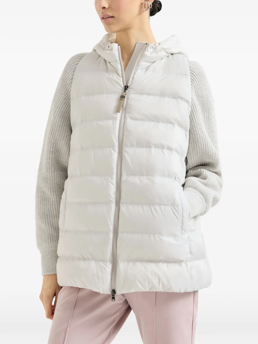  Brunello Cucinelli Hooded Knit-sleeve Jacket - White 