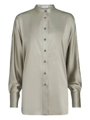 Pull Brunello Cucinelli Col V Pailleté Motif Animal, Soie Gris Perle, XL, Parfait état !