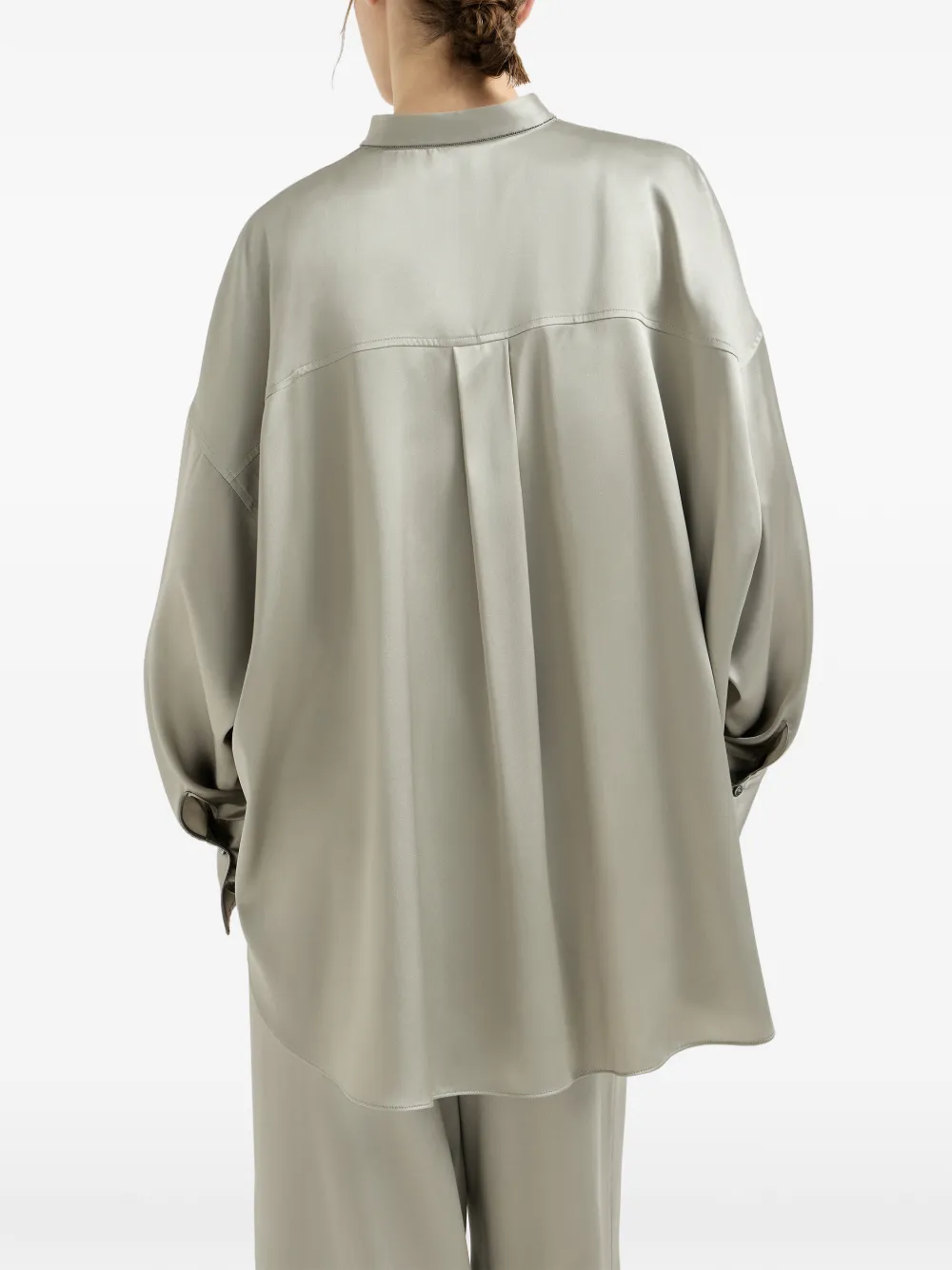 Brunello Cucinelli Blouse met ronde opstaande kraag Groen