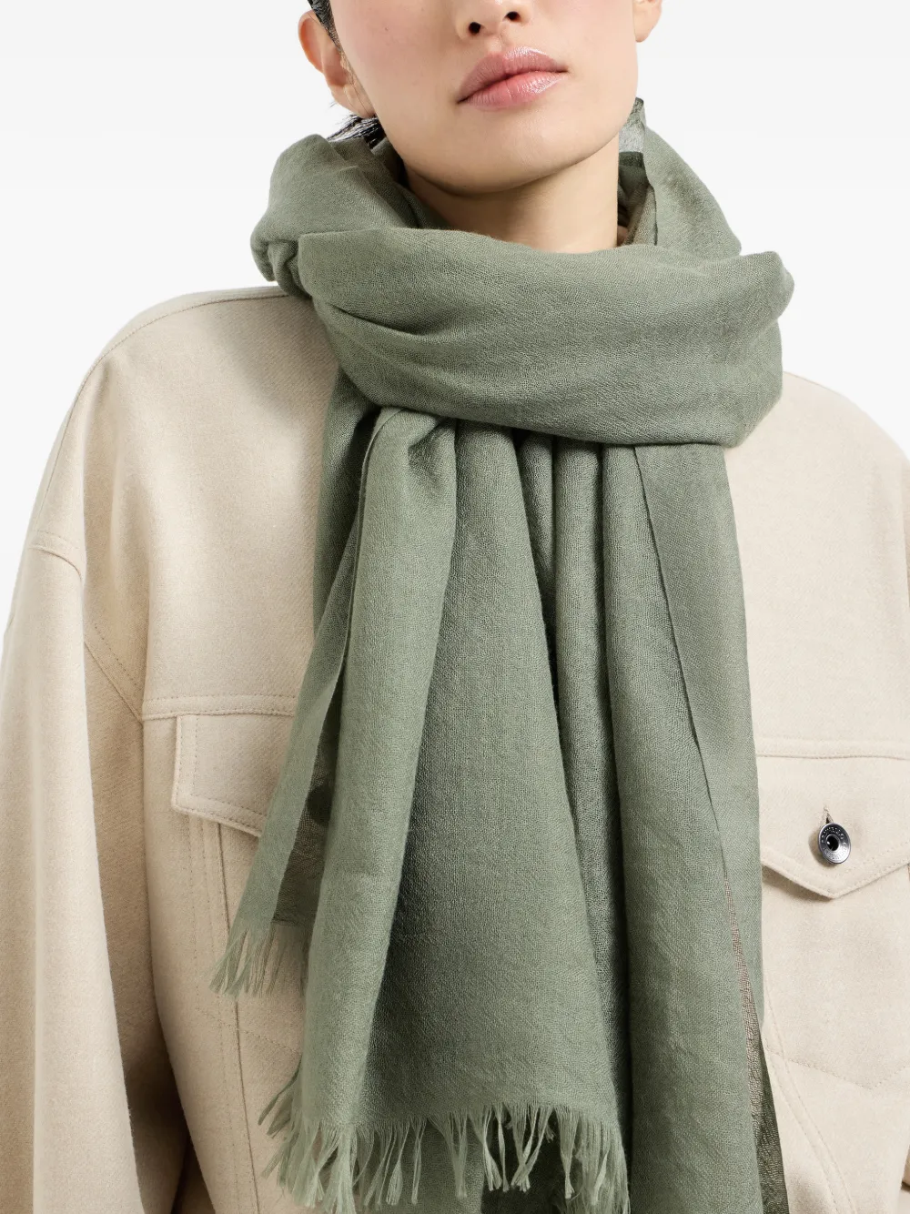  Brunello Cucinelli Fringed Scarf - Green 